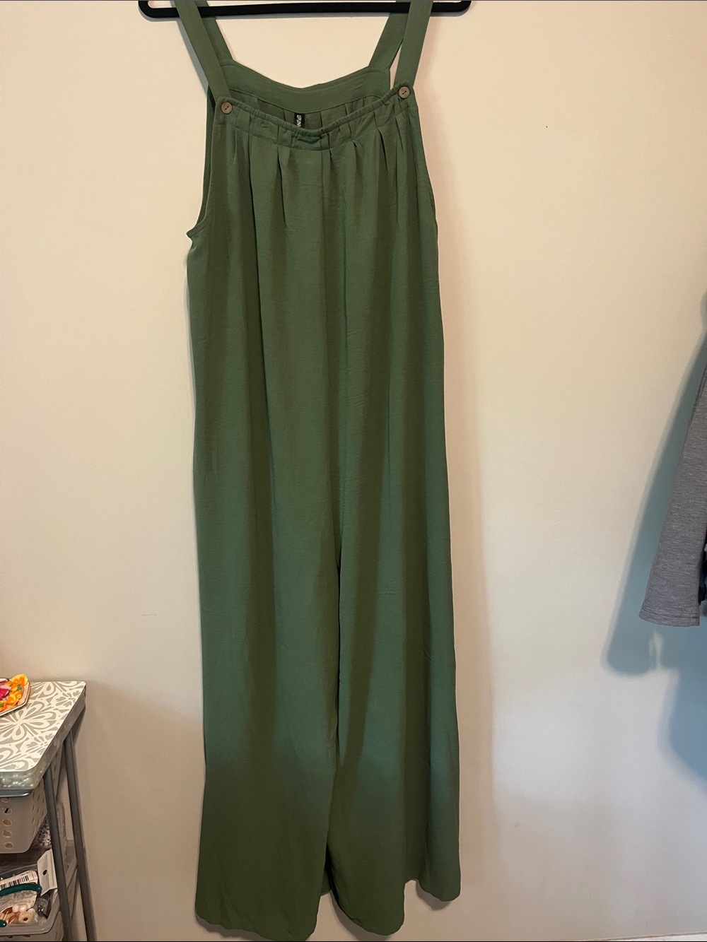 Olive Wide-Leg Pleated-Strap Jumpsuit